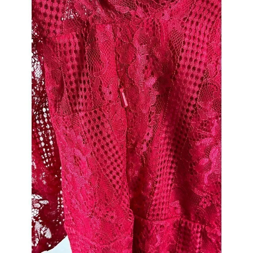Anthropologie Maeve Open Back Lace Mini Dress Raspberry 12 Pockets Romantic Date